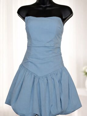 Strapless Light Blue Prom Dress with Bubble Skirt, Size 2